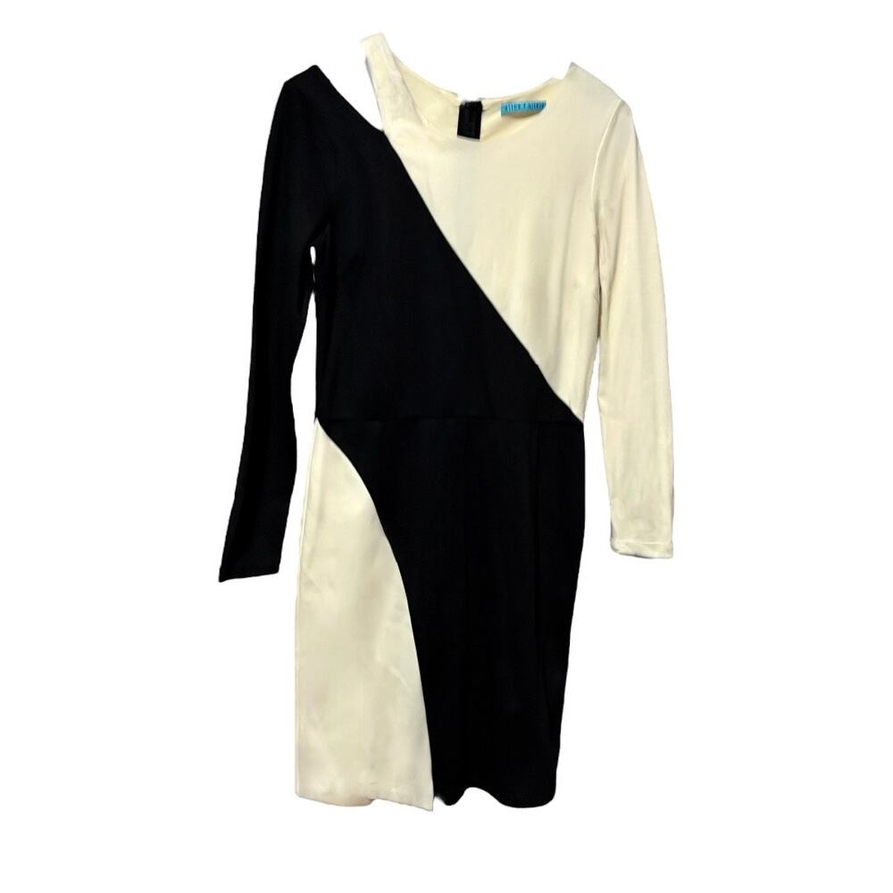 NWT Alice & Olivia Cocktail Dress - Long Sleeve Midi - Black/Ivory - Size Large